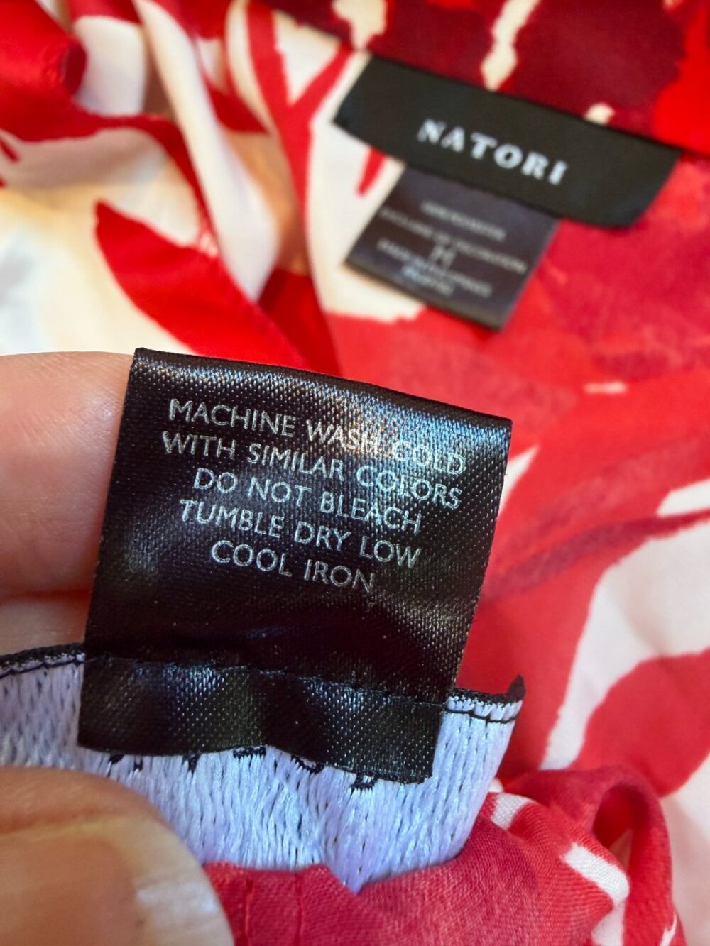 NATORI Wide Leg Red & White Botanical Floral Satin Print Pajama PJ Set Medium - Picture 12 of 12